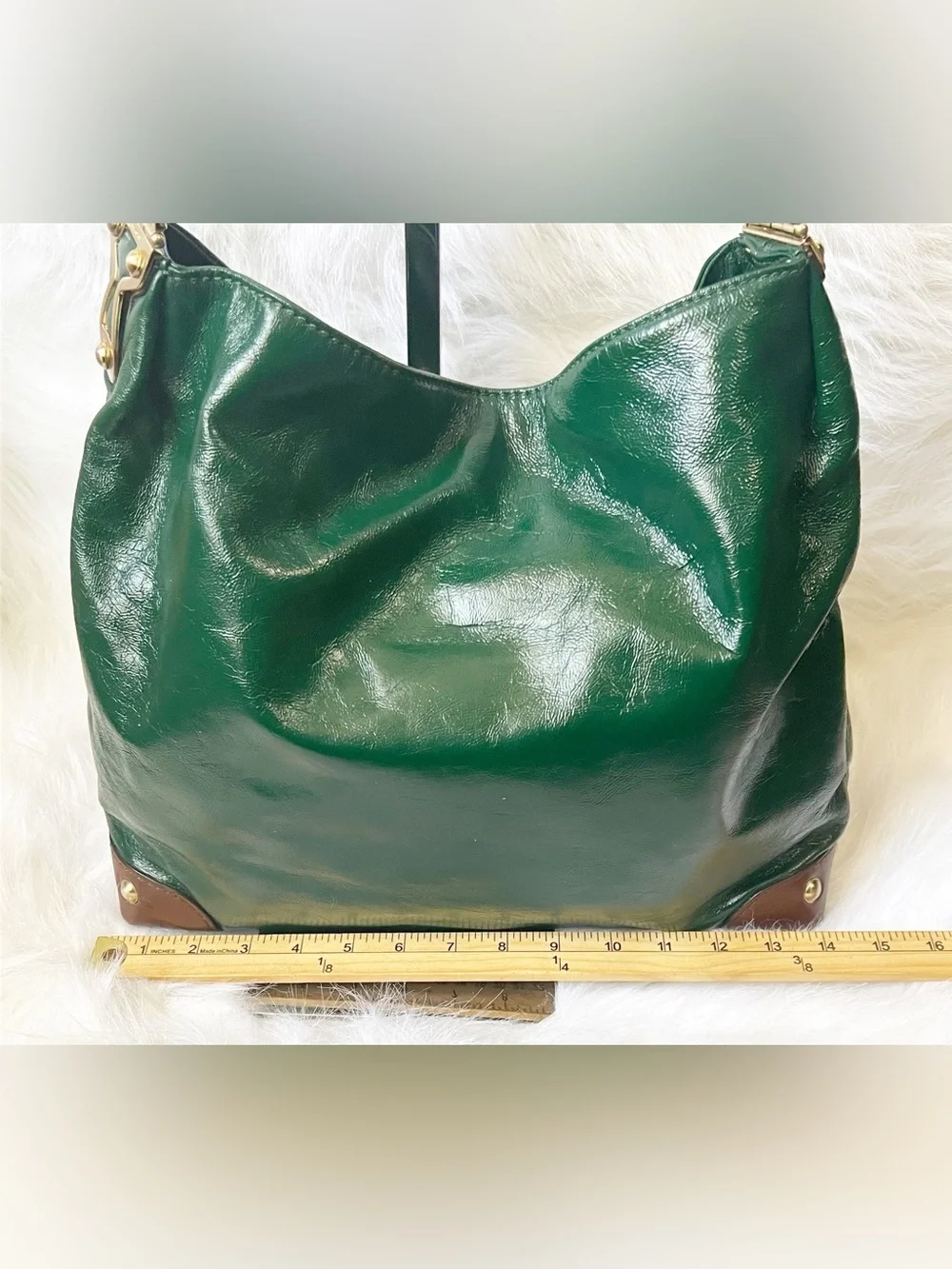 Michael Kors Joplin Large Green Patent Leather Hobo Shoulder Bag